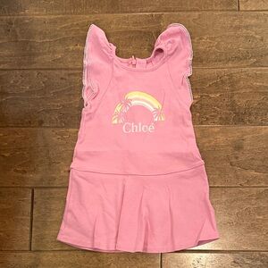 Chloé Pink Rainbow Palm Dress with Ruffle Sleeves